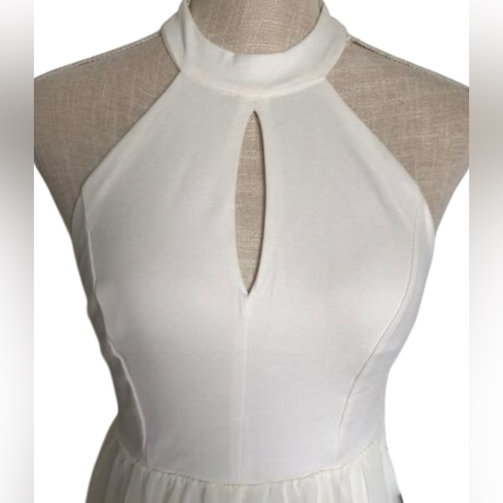 Lulu's White Halter High-Low Maxi Dress with Lace Back Sz/L - Picture 6 of 10